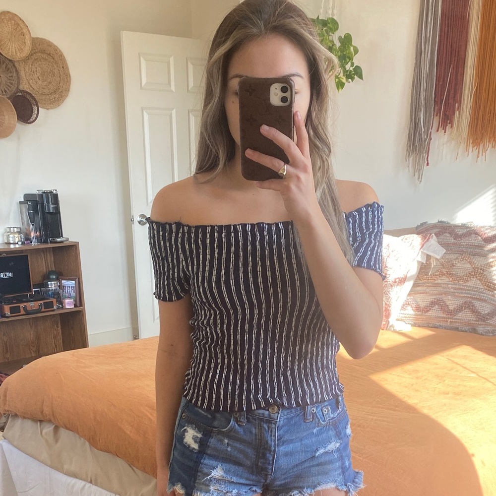 Pacsun scrunch off the shoulder striped top